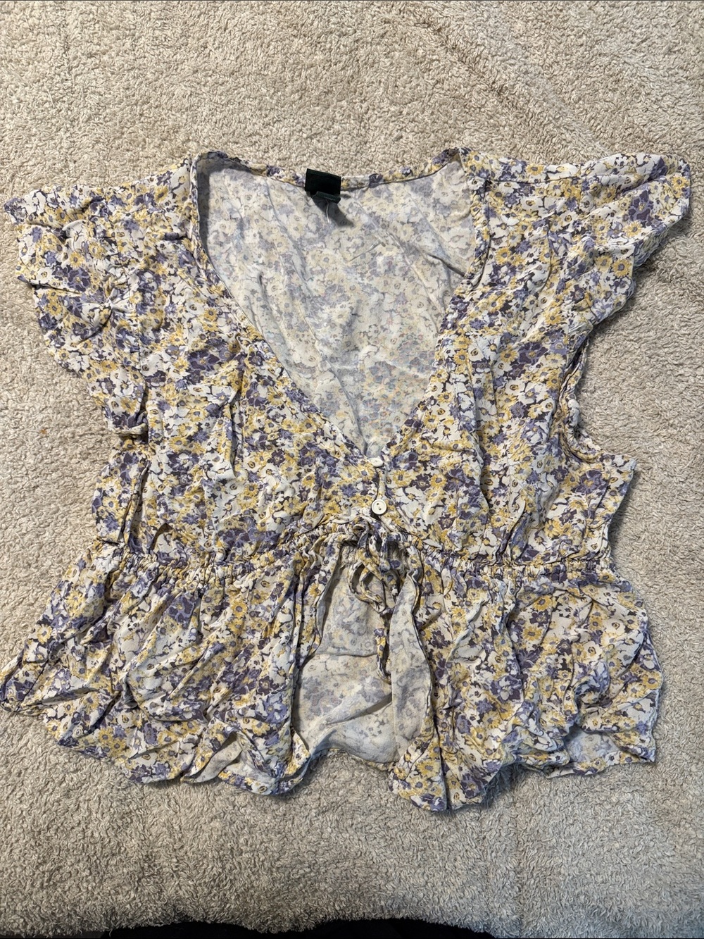 wild fable Lavender and Yellow Floral V-Neck Peplum Blouse
